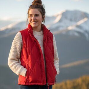 Eddie Bauer Premium Goose Down Quilted Puffer Vest - Bright Red - XS